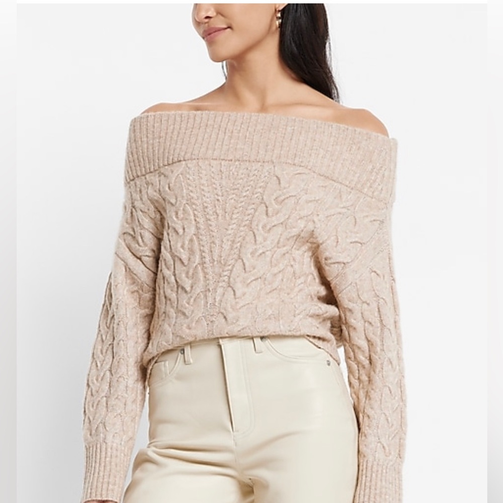 🤩Express - Off the shoulder cable knit sweater- Nude